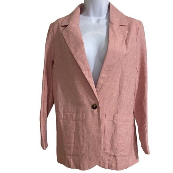 Cotton On women blazer pink  linen blend 4 casual button down office retro event - Picture 8 of 8